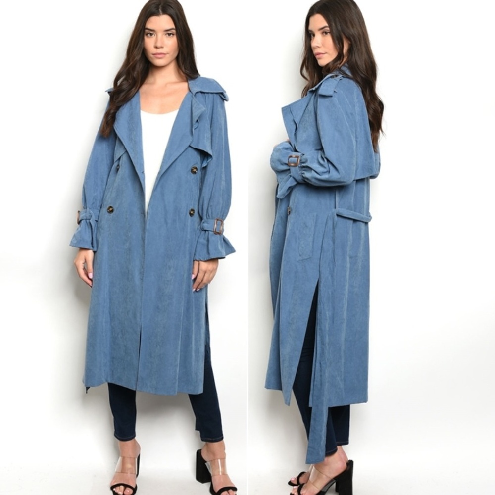 LAST 1! GIRLY & FLIRTY BLUE TRENCH COAT - Picture 2 of 5